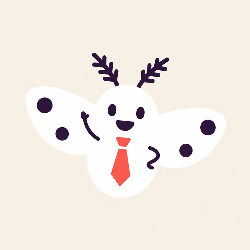 White moth wearing a coral tie and waving